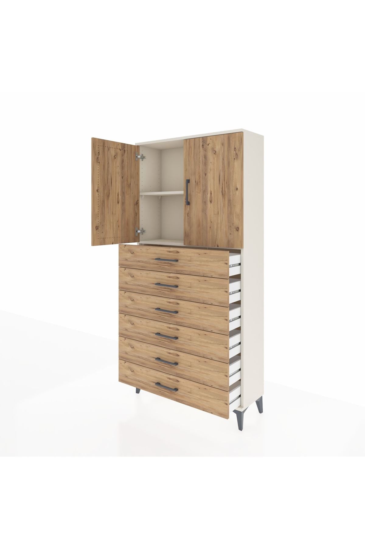 Arges Dolap 2 Raflı 6 Çekmeceli 2 Kapaklı 88x30x182 - S24M003V3A