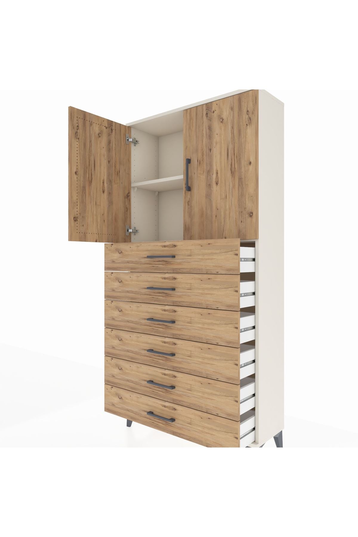 Arges Dolap 2 Raflı 6 Çekmeceli 2 Kapaklı 88x30x182 - S24M003V3A
