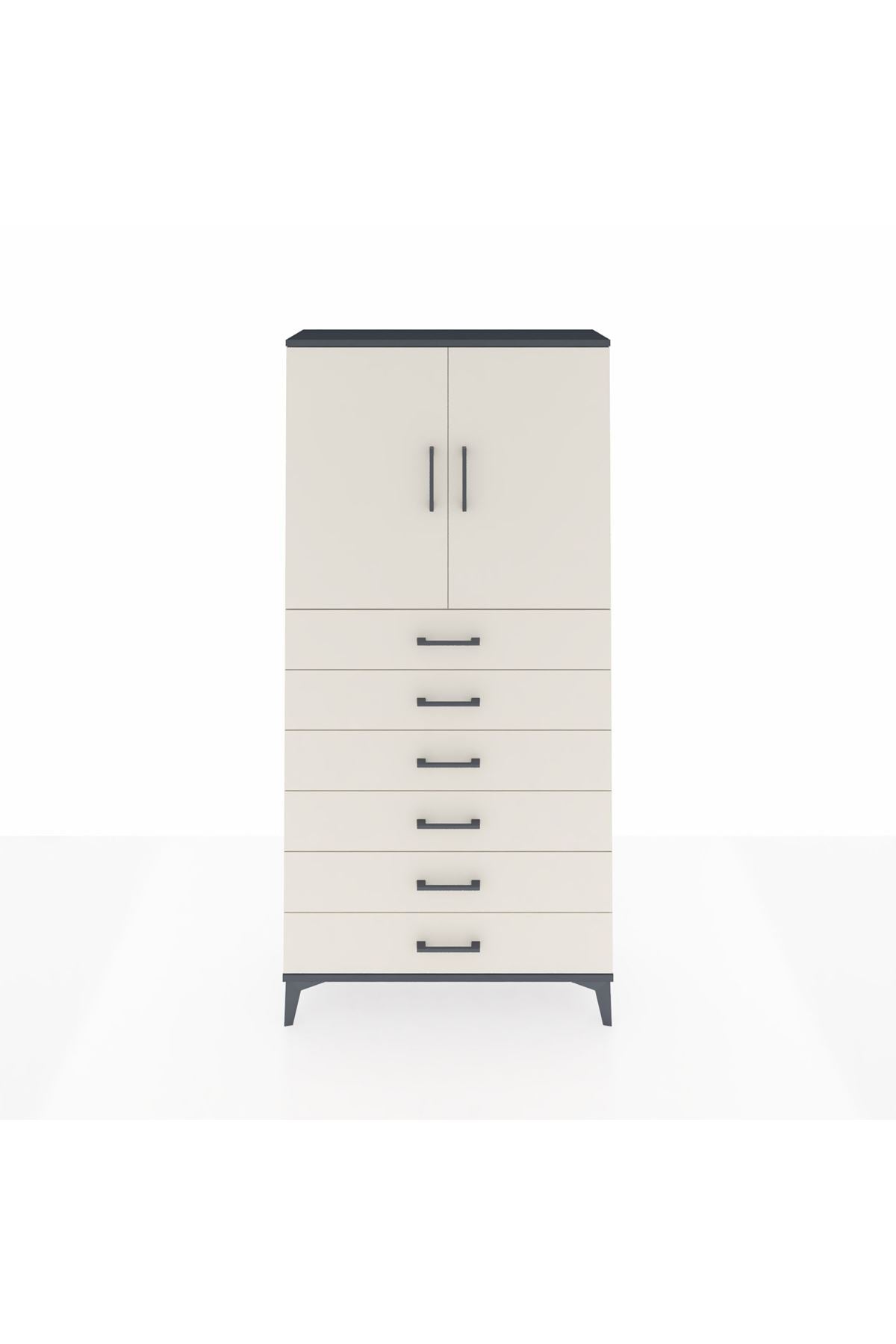 Arges Dolap 2 Raflı 6 Çekmeceli 2 Kapaklı 88x30x182 - S24M003V4A