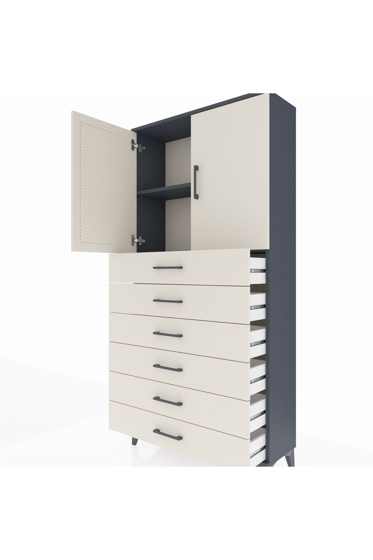 Arges Dolap 2 Raflı 6 Çekmeceli 2 Kapaklı 88x30x182 - S24M003V4A