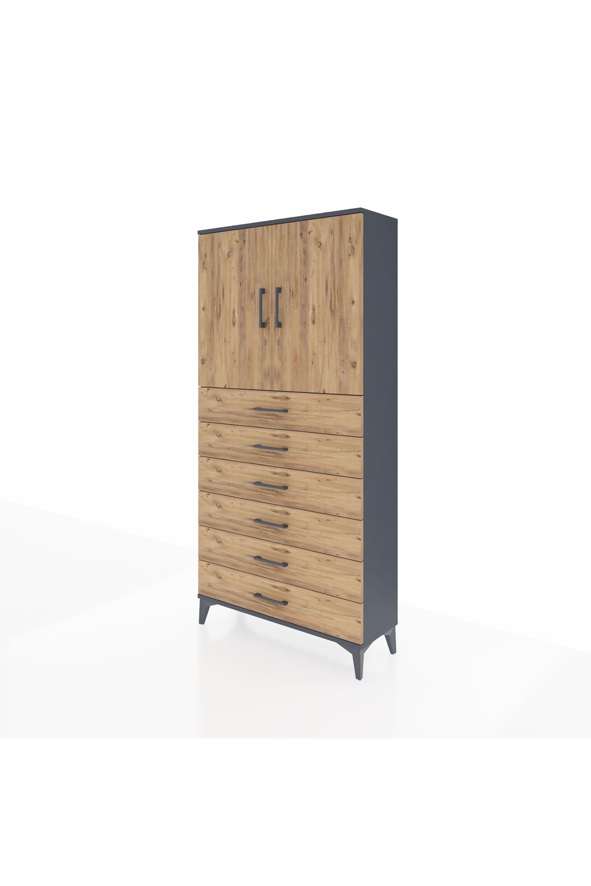 Arges Dolap 2 Raflı 6 Çekmeceli 2 Kapaklı 88x30x182 - S24M003V6A