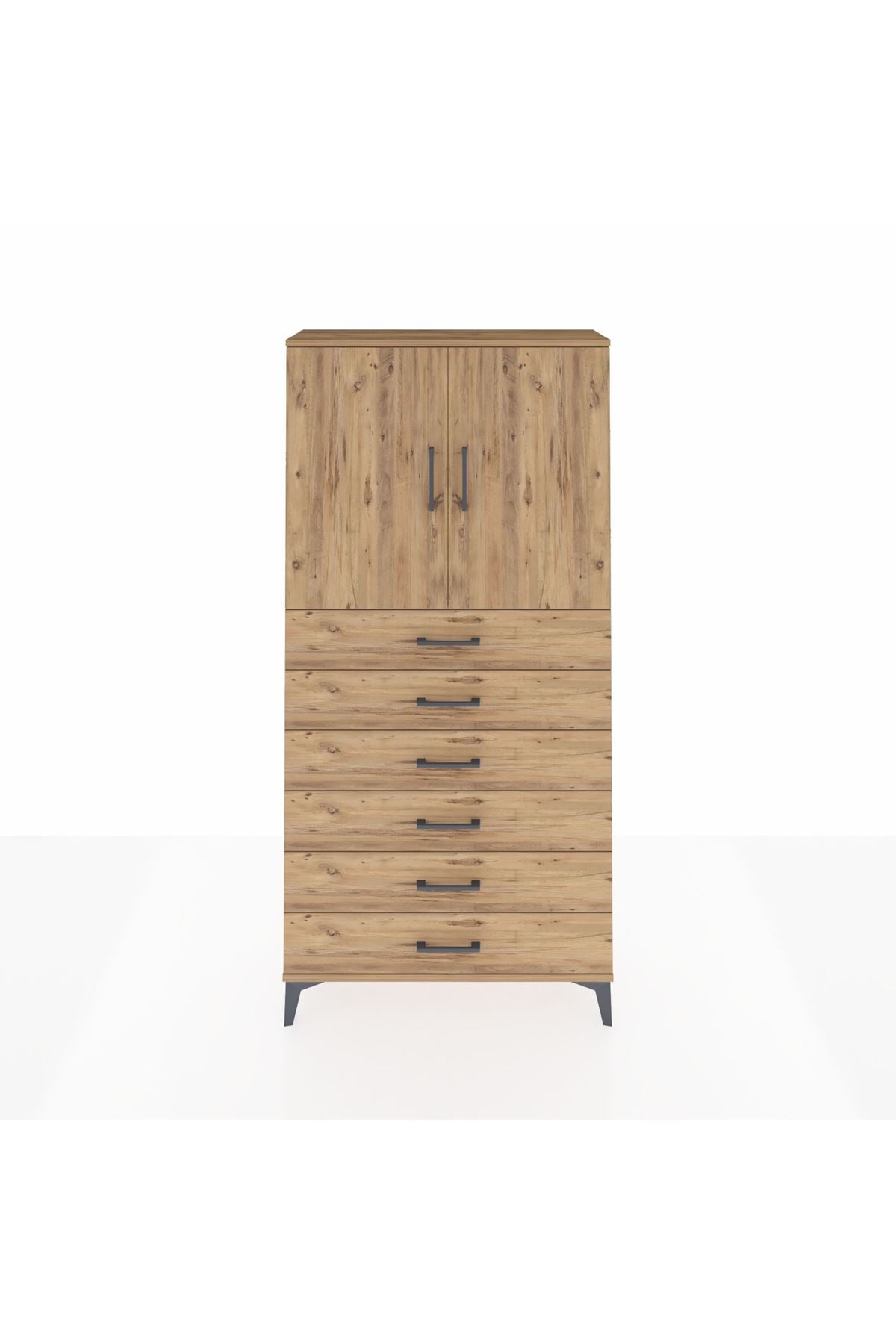 Arges Dolap 2 Raflı 6 Çekmeceli 2 Kapaklı 88x30x182 - S24M003V9A