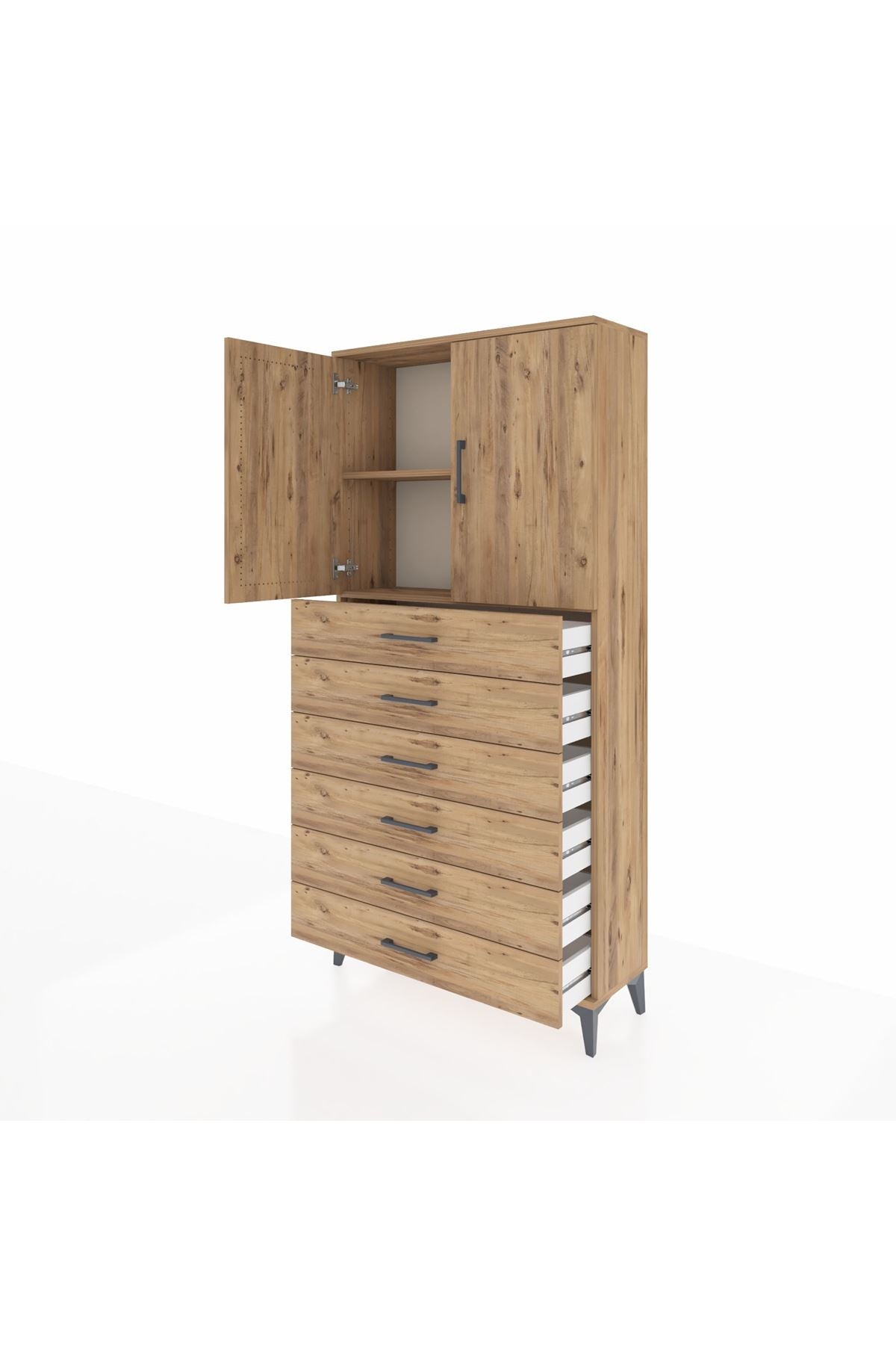 Arges Dolap 2 Raflı 6 Çekmeceli 2 Kapaklı 88x30x182 - S24M003V9A