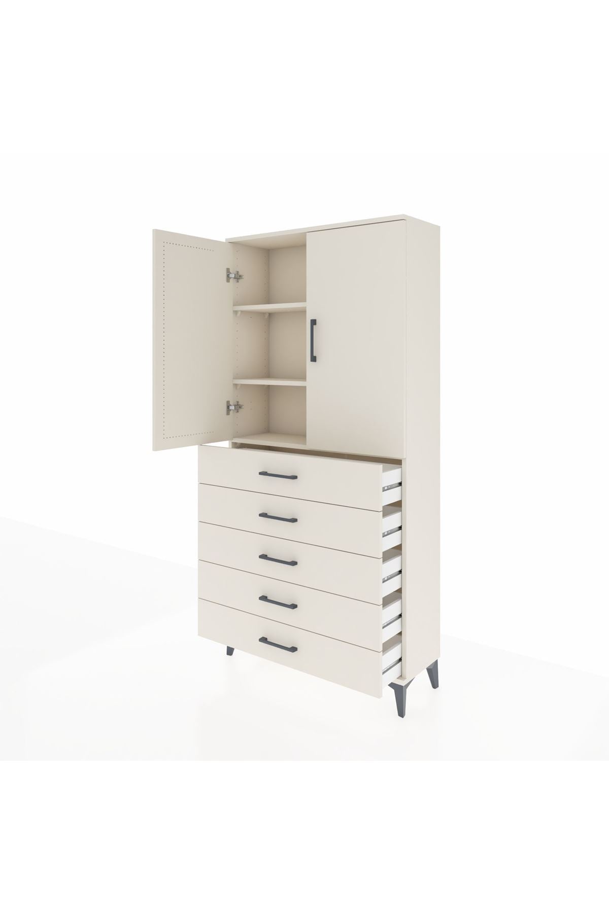 Arges Dolap 3 Raflı 5 Çekmeceli 2 Kapaklı 88x30x182 - S24M004V1A