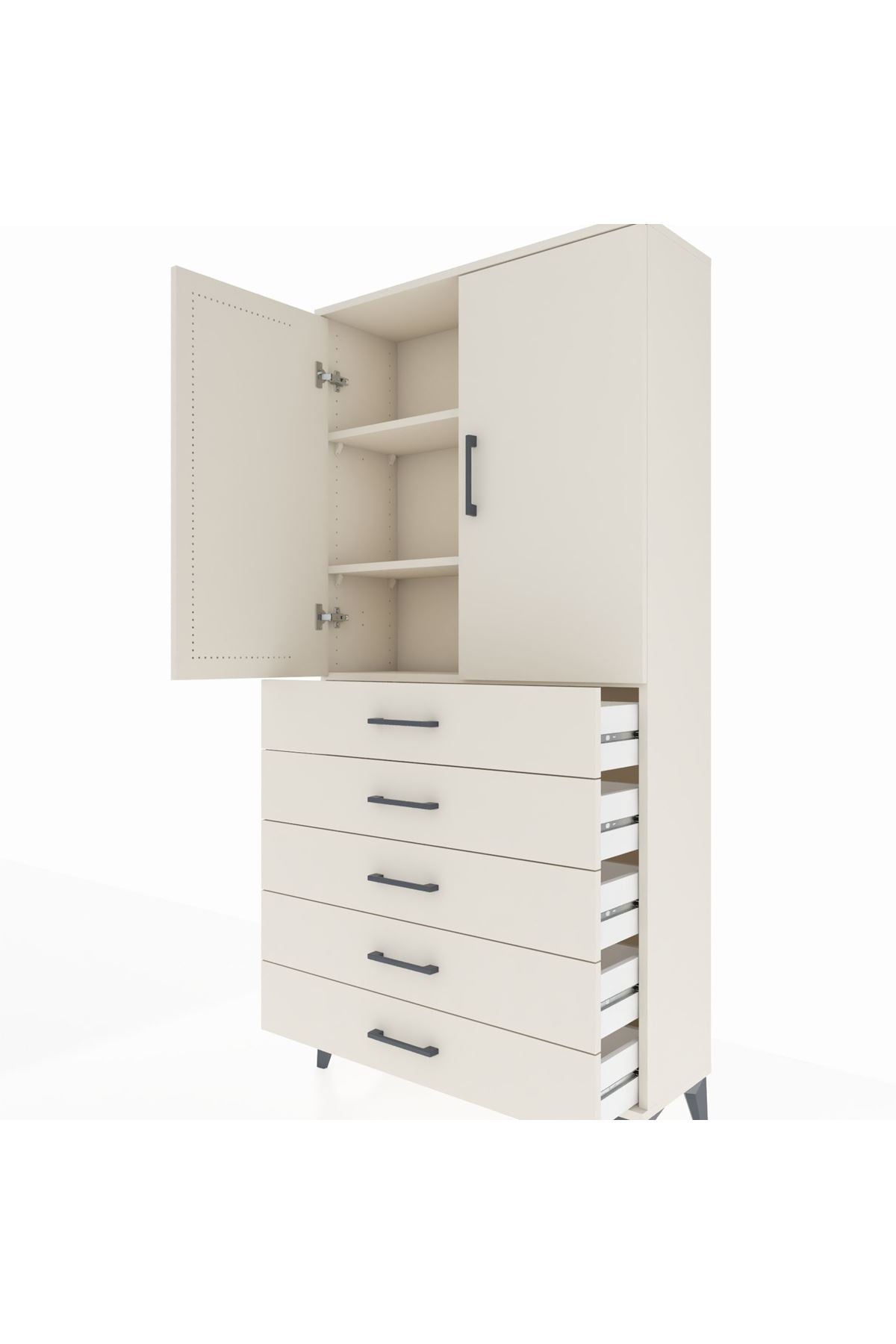Arges Dolap 3 Raflı 5 Çekmeceli 2 Kapaklı 88x30x182 - S24M004V1A