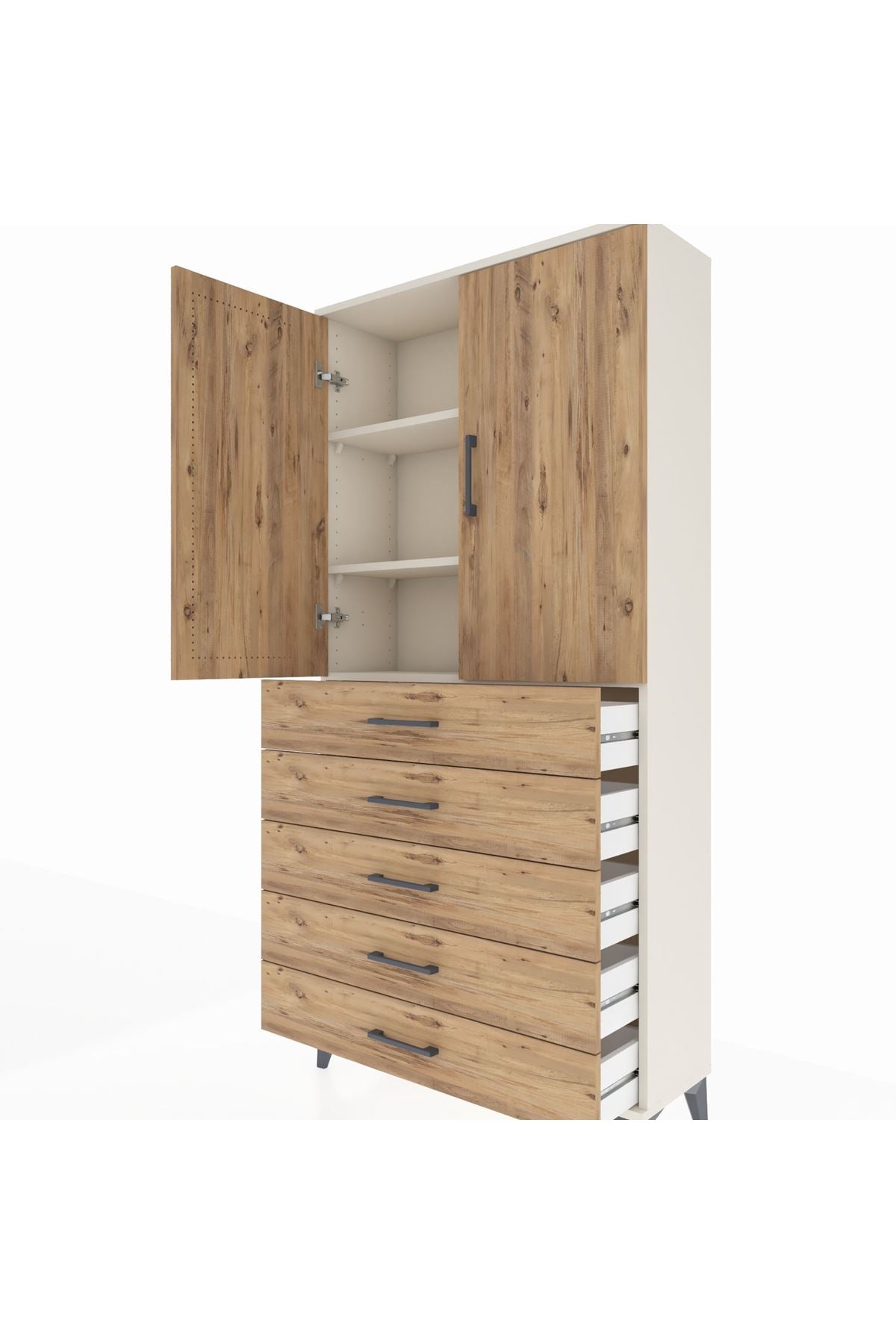 Arges Dolap 3 Raflı 5 Çekmeceli 2 Kapaklı 88x30x182 - S24M004V3A