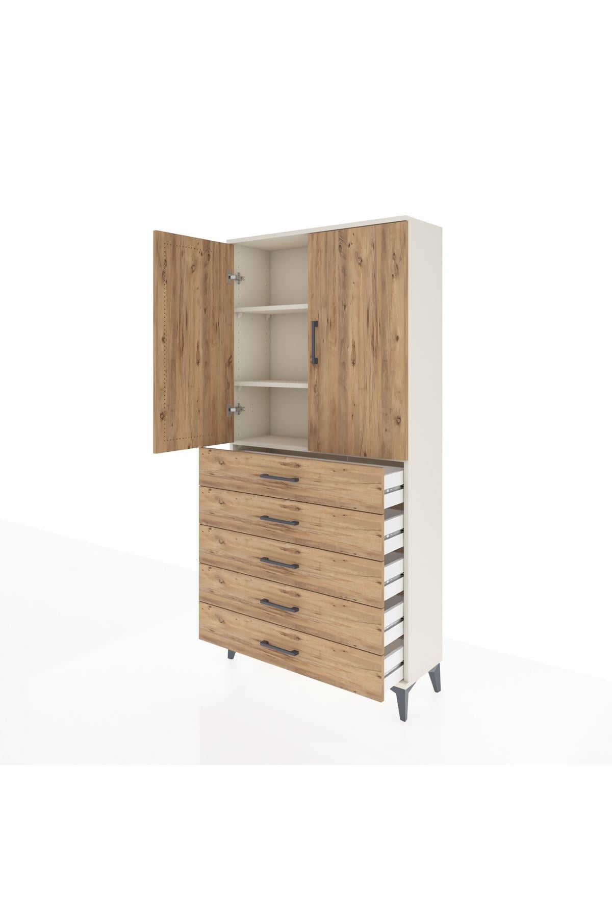 Arges Dolap 3 Raflı 5 Çekmeceli 2 Kapaklı 88x30x182 - S24M004V3A