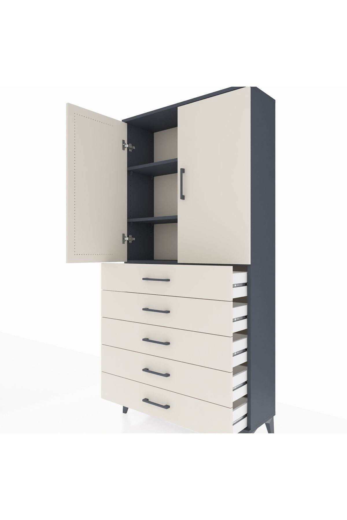 Arges Dolap 3 Raflı 5 Çekmeceli 2 Kapaklı 88x30x182 - S24M004V4A