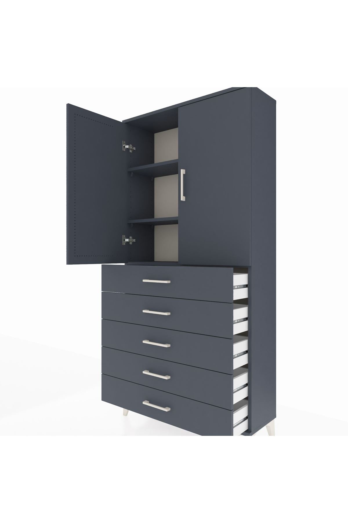 Arges Dolap 3 Raflı 5 Çekmeceli 2 Kapaklı 88x30x182 - S24M004V5A