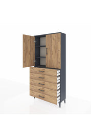 Arges Dolap 3 Raflı 5 Çekmeceli 2 Kapaklı 88x30x182 - S24M004V6A