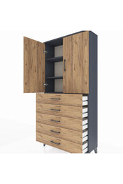 Arges Dolap 3 Raflı 5 Çekmeceli 2 Kapaklı 88x30x182 - S24M004V6A
