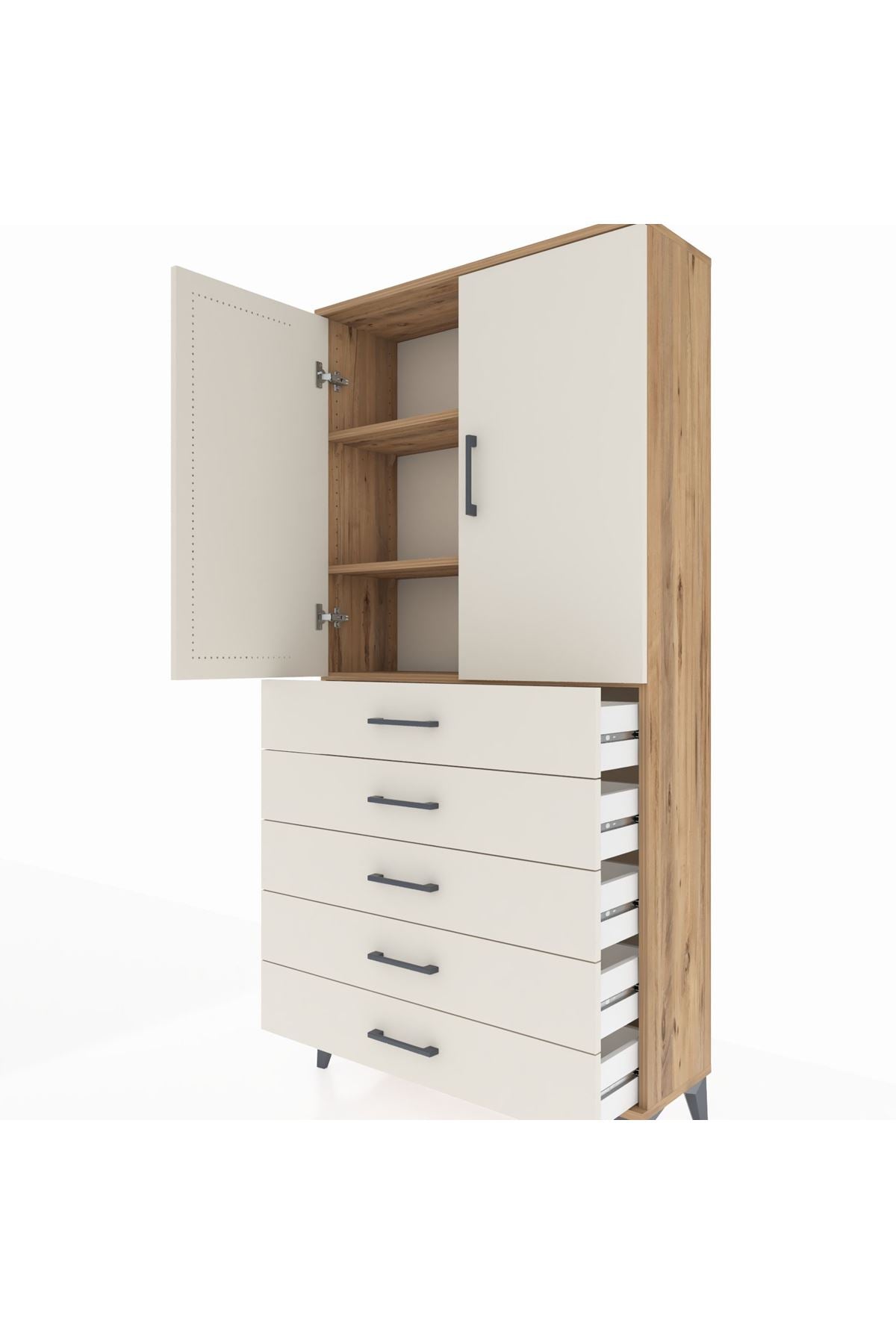 Arges Dolap 3 Raflı 5 Çekmeceli 2 Kapaklı 88x30x182 - S24M004V7A