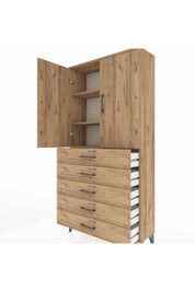 Arges Dolap 3 Raflı 5 Çekmeceli 2 Kapaklı 88x30x182 - S24M004V9A