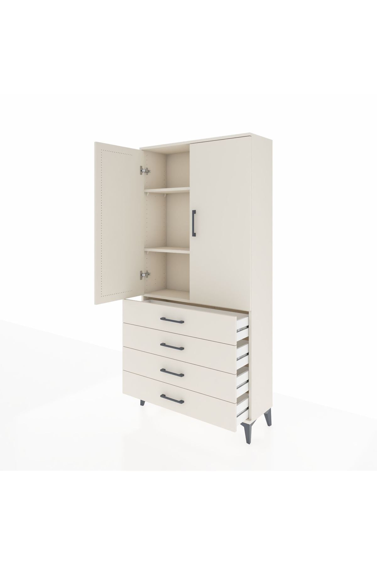 Arges Dolap 3 Raflı 4 Çekmeceli 2 Kapaklı 88x30x182 - S24M005V1A