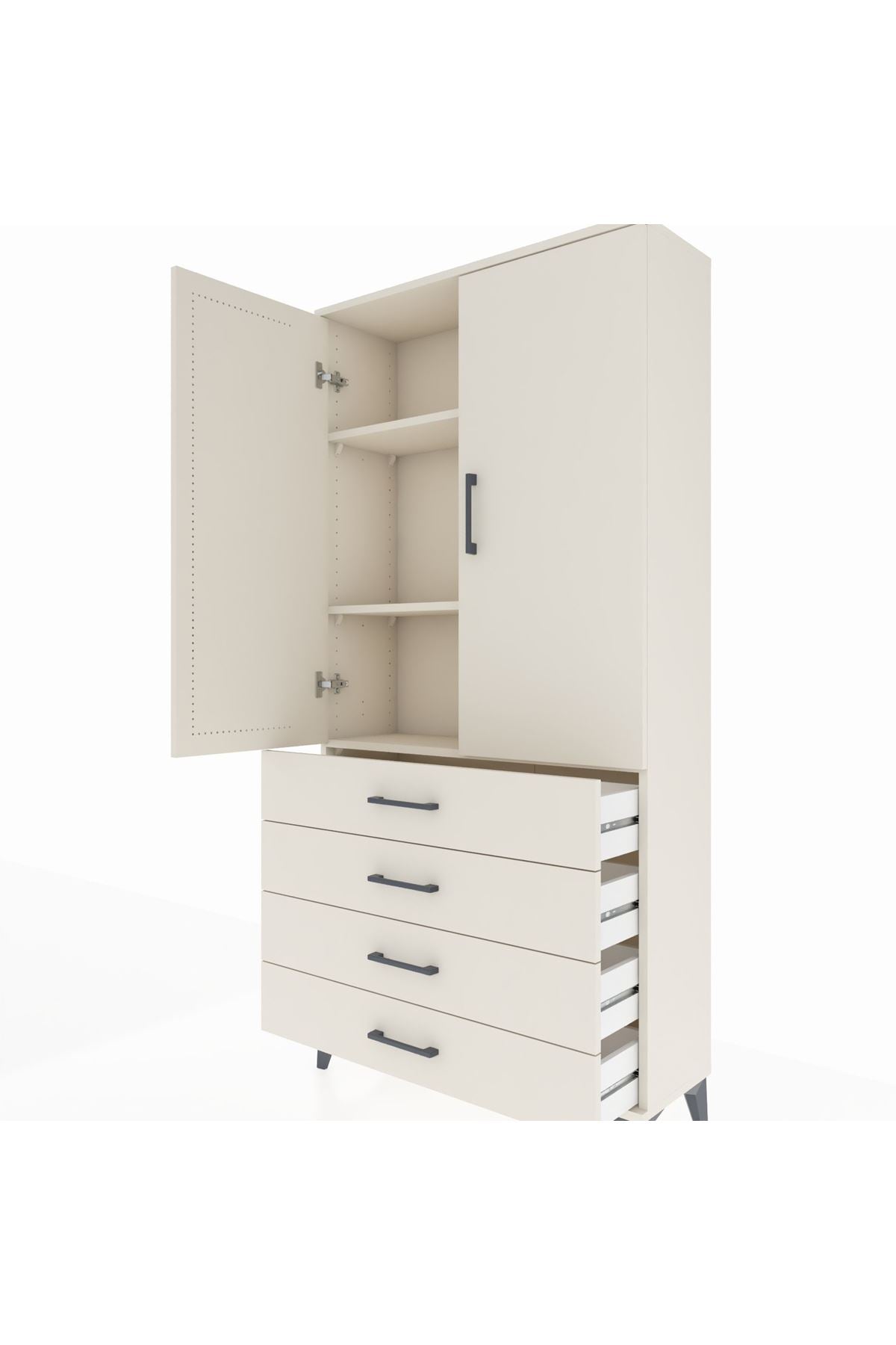 Arges Dolap 3 Raflı 4 Çekmeceli 2 Kapaklı 88x30x182 - S24M005V1A