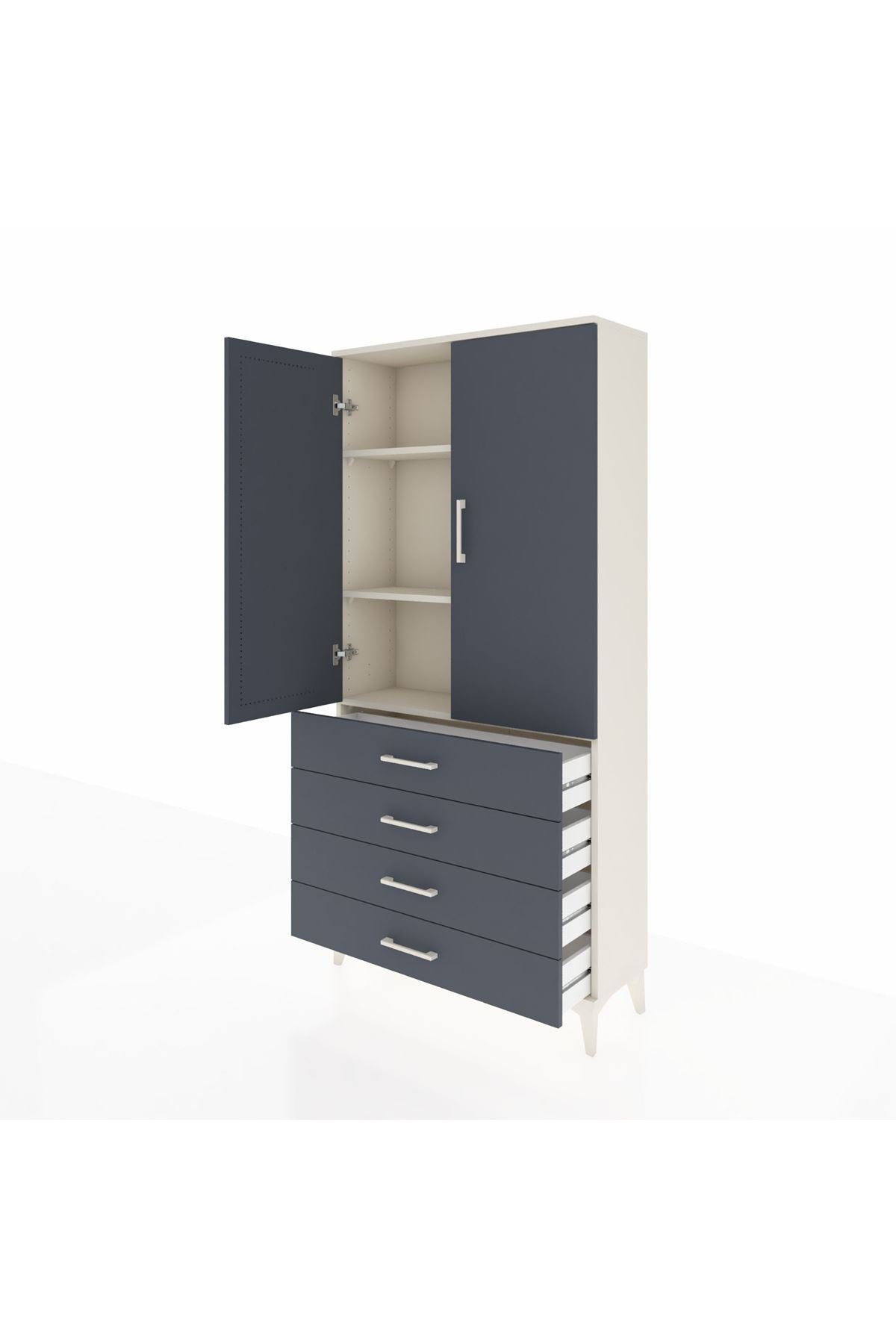 Arges Dolap 3 Raflı 4 Çekmeceli 2 Kapaklı 88x30x182 - S24M005V2A