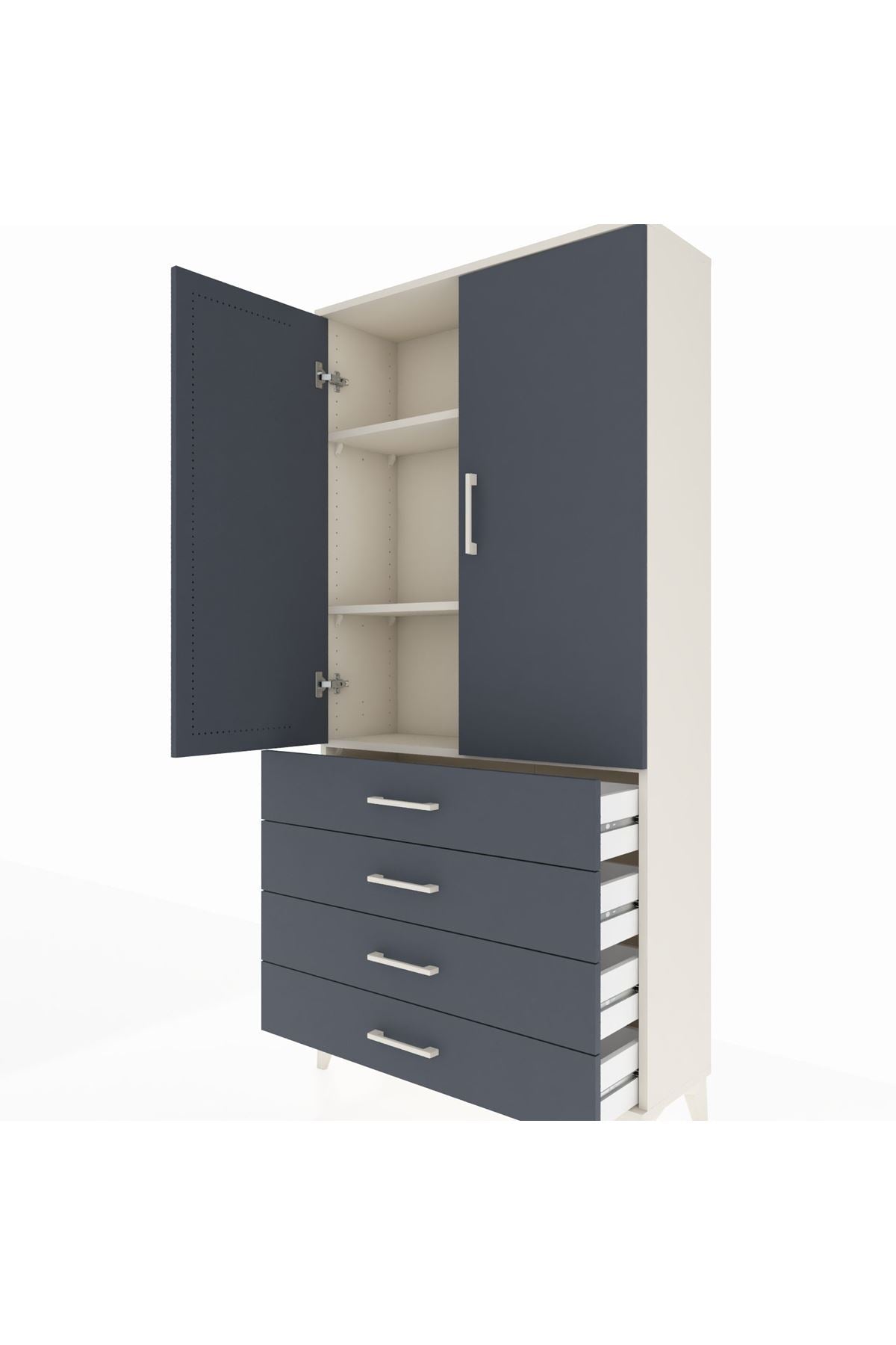Arges Dolap 3 Raflı 4 Çekmeceli 2 Kapaklı 88x30x182 - S24M005V2A