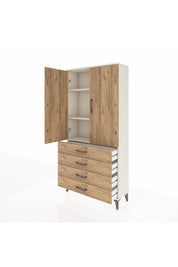 Arges Dolap 3 Raflı 4 Çekmeceli 2 Kapaklı 88x30x182 - S24M005V3A