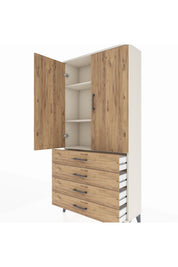 Arges Dolap 3 Raflı 4 Çekmeceli 2 Kapaklı 88x30x182 - S24M005V3A
