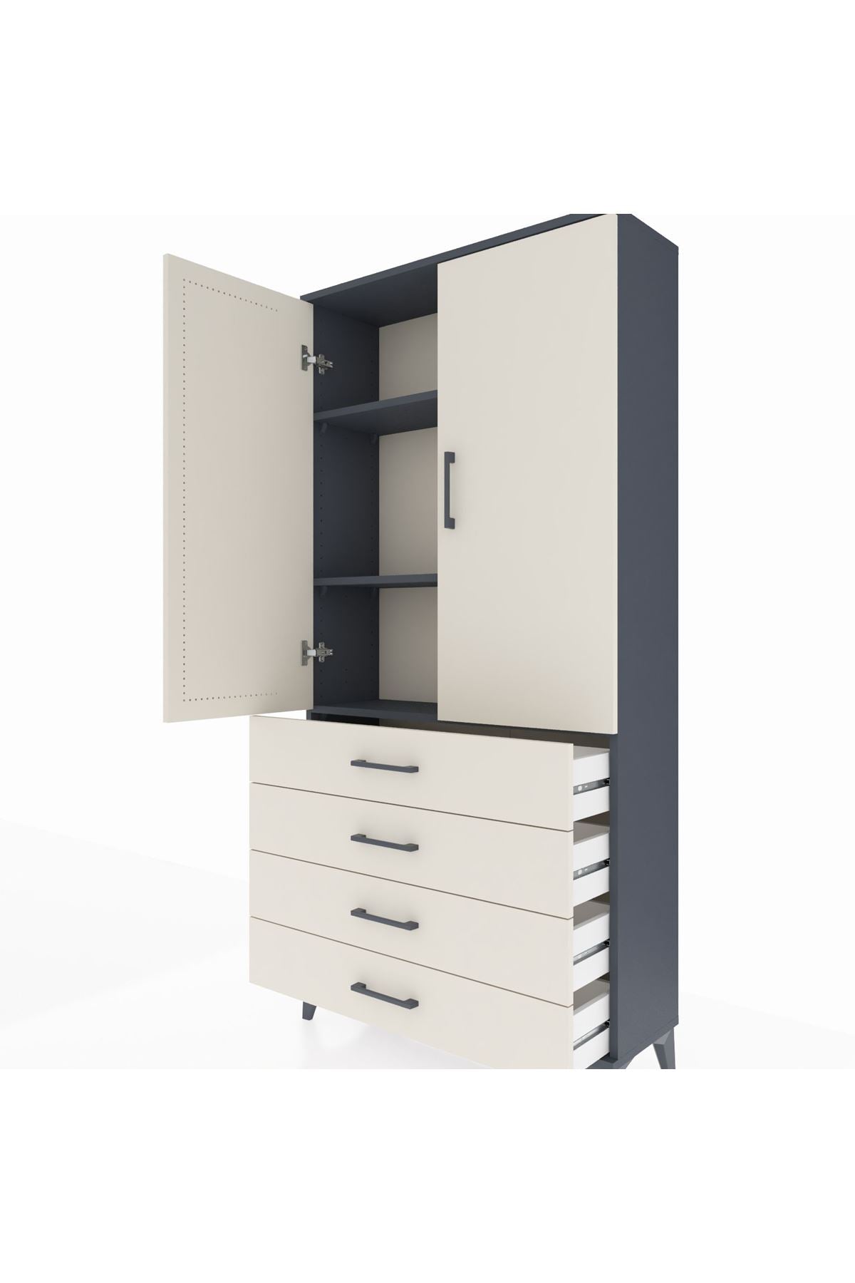Arges Dolap 3 Raflı 4 Çekmeceli 2 Kapaklı 88x30x182 - S24M005V4A