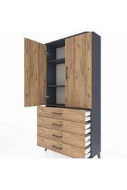 Arges Dolap 3 Raflı 4 Çekmeceli 2 Kapaklı 88x30x182 - S24M005V6A