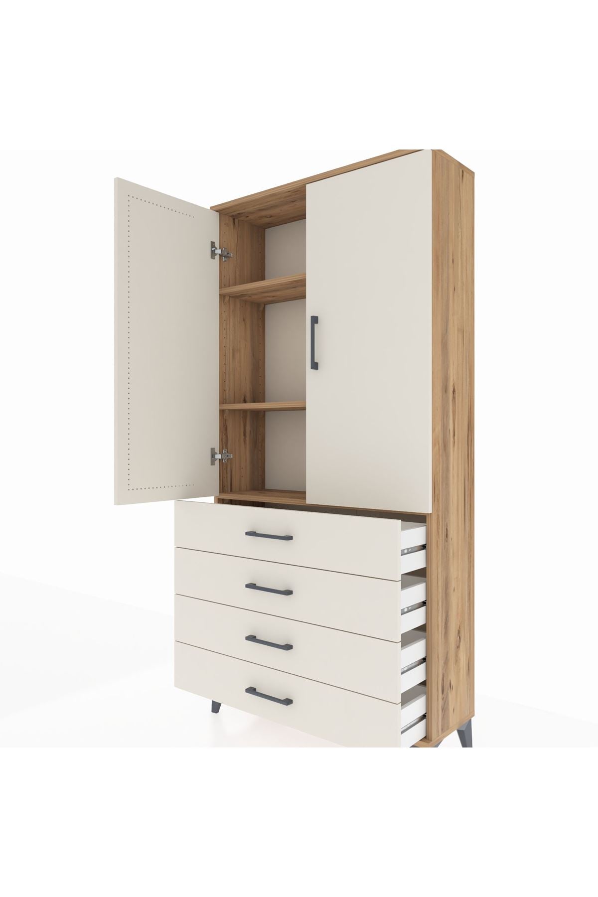 Arges Dolap 3 Raflı 4 Çekmeceli 2 Kapaklı 88x30x182 - S24M005V7A