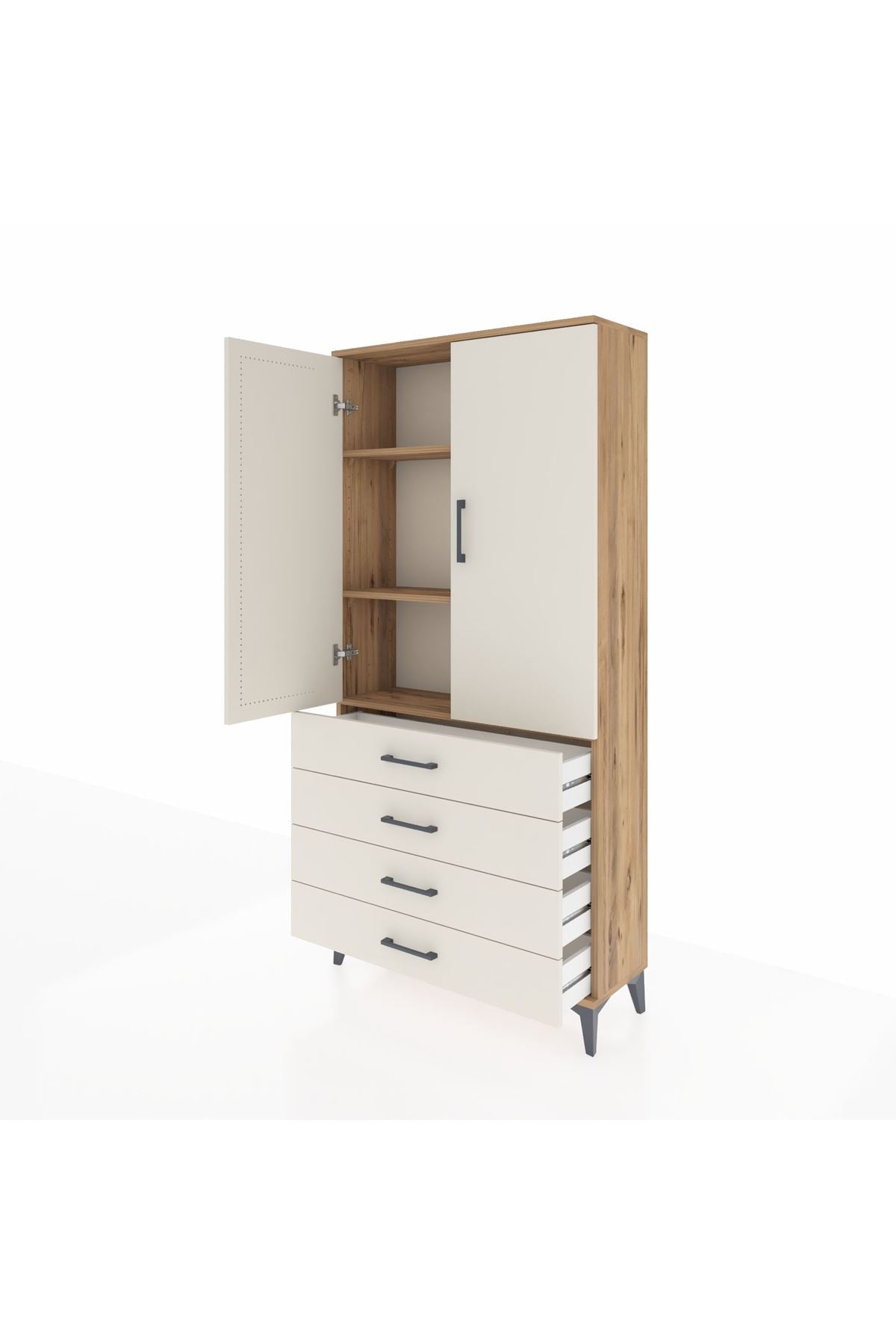 Arges Dolap 3 Raflı 4 Çekmeceli 2 Kapaklı 88x30x182 - S24M005V7A
