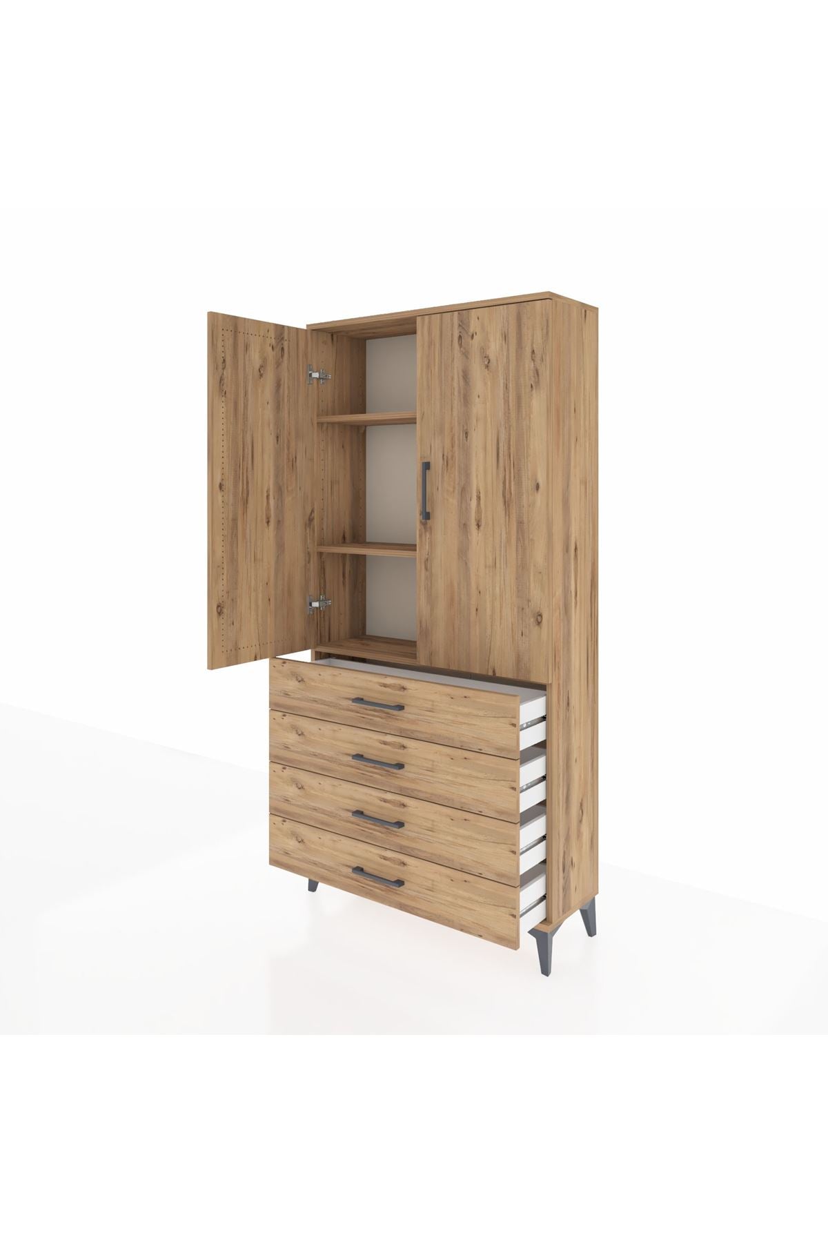 Arges Dolap 3 Raflı 4 Çekmeceli 2 Kapaklı 88x30x182 - S24M005V9A