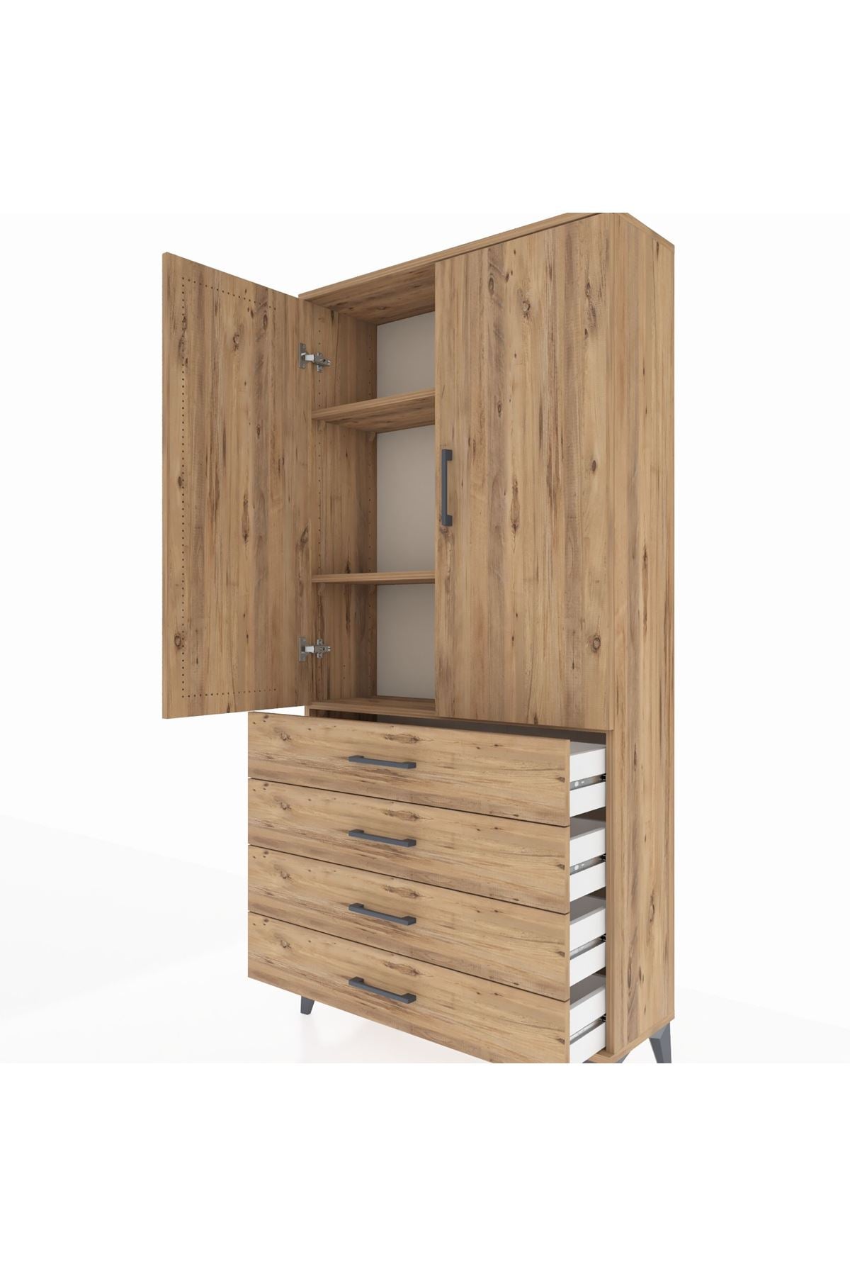 Arges Dolap 3 Raflı 4 Çekmeceli 2 Kapaklı 88x30x182 - S24M005V9A