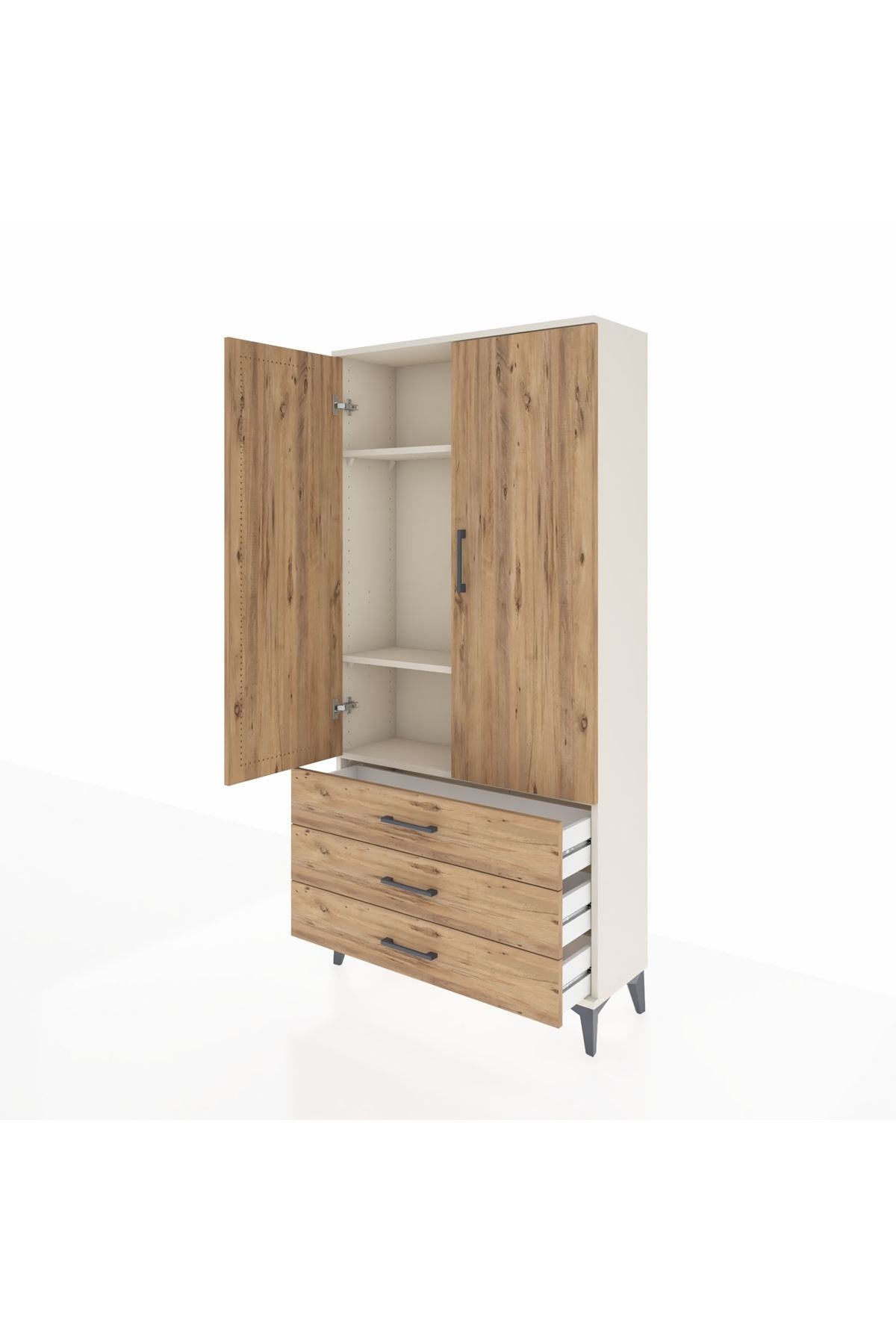 Arges Dolap 3 Raflı 3 Çekmeceli 2 Kapaklı 88x30x182 - S24M006V3A