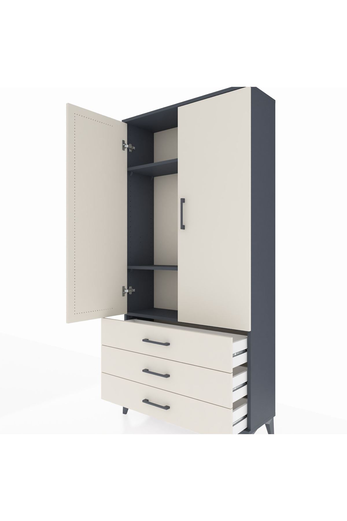 Arges Dolap 3 Raflı 3 Çekmeceli 2 Kapaklı 88x30x182 - S24M006V4A