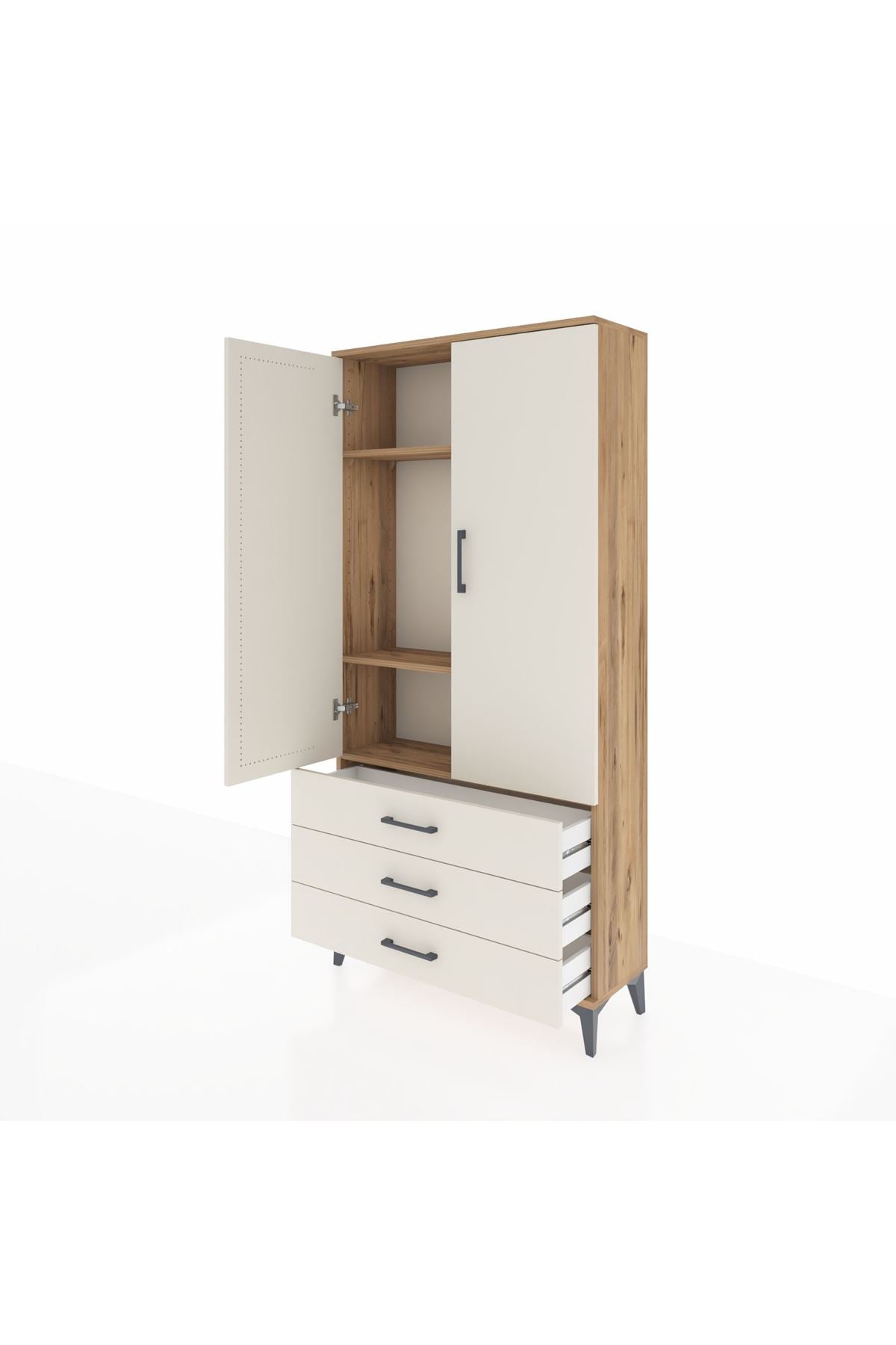 Arges Dolap 3 Raflı 3 Çekmeceli 2 Kapaklı 88x30x182 - S24M006V7A
