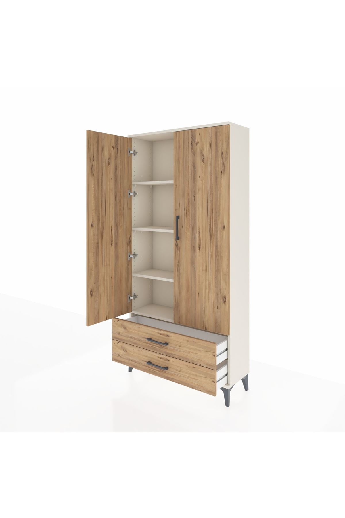 Arges Dolap 4 Raflı 2 Çekmeceli 2 Kapaklı 88x30x182 - S24M007V3A