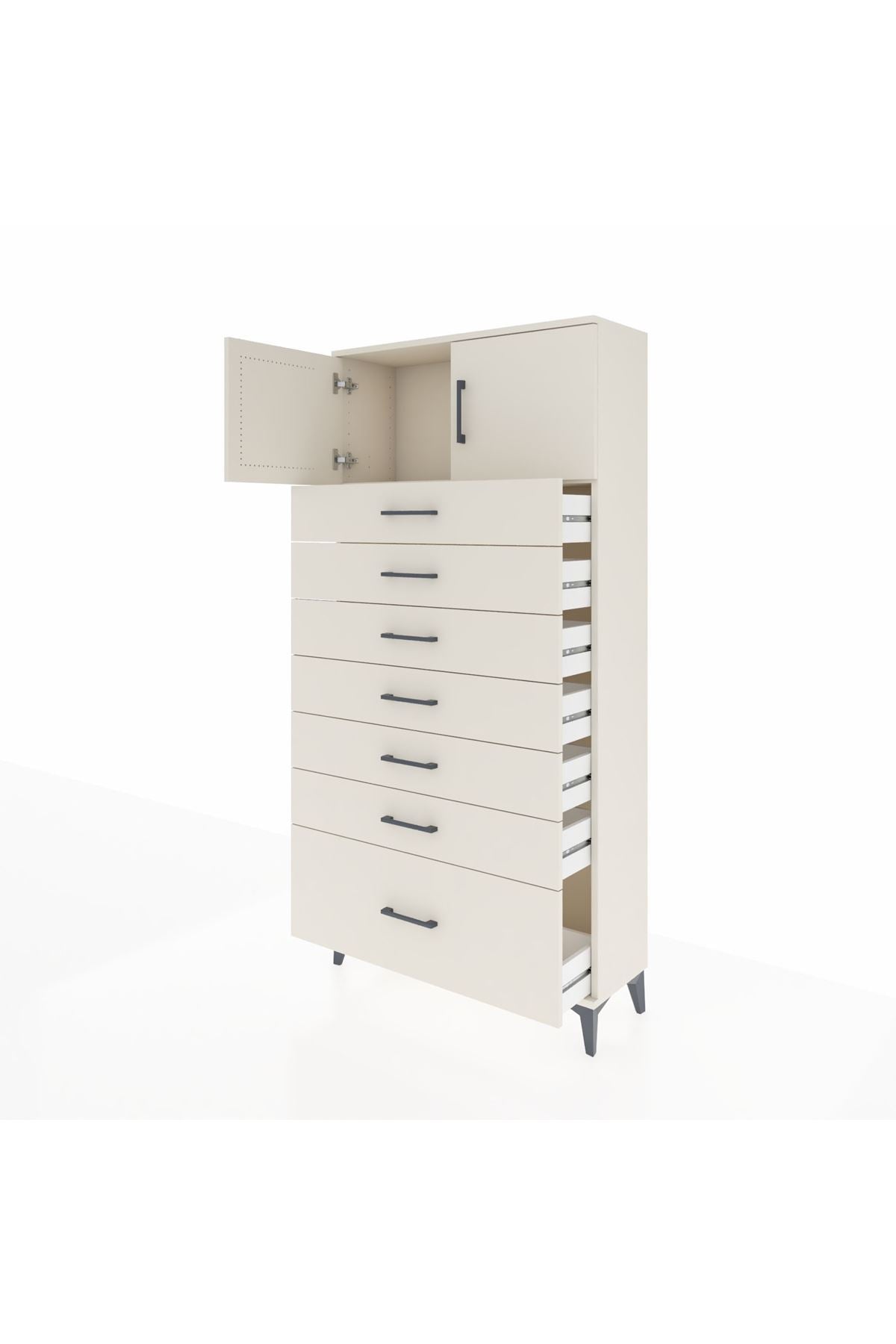 Arges Dolap Tek Raflı 7 Çekmeceli 2 Kapaklı 88x30x182 - S24M010V1A