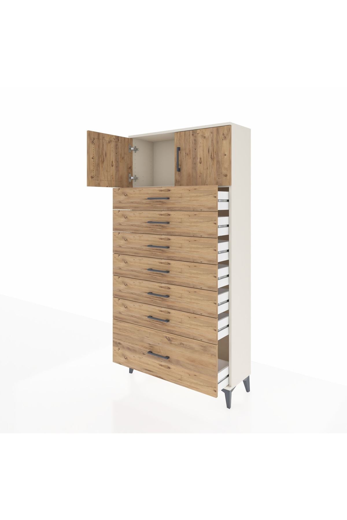 Arges Dolap Tek Raflı 7 Çekmeceli 2 Kapaklı 88x30x182 - S24M010V3A