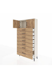 Arges Dolap Tek Raflı 7 Çekmeceli 2 Kapaklı 88x30x182 - S24M010V3A