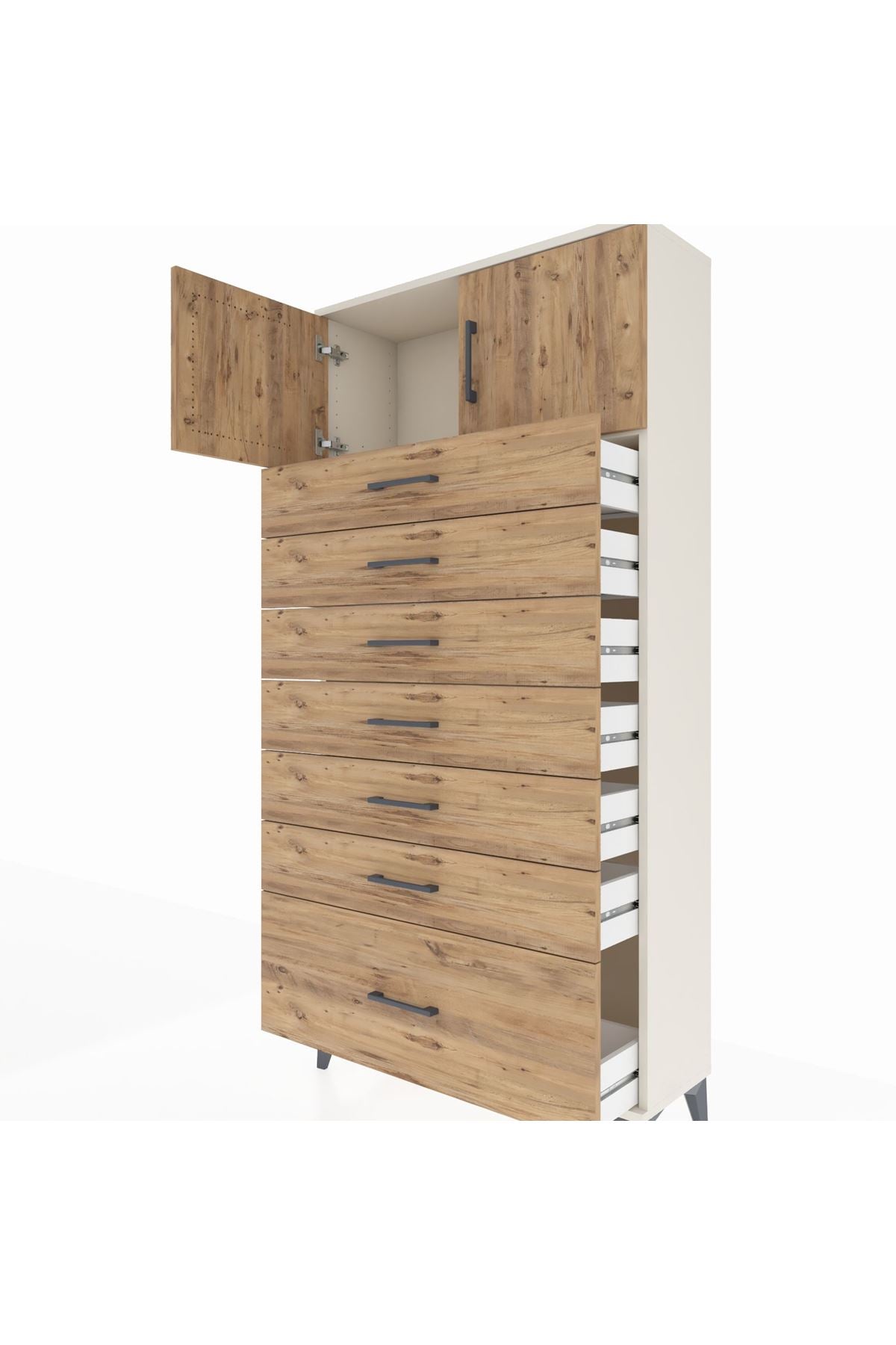 Arges Dolap Tek Raflı 7 Çekmeceli 2 Kapaklı 88x30x182 - S24M010V3A