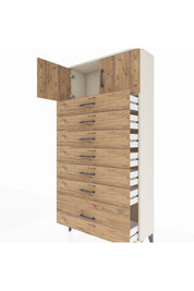 Arges Dolap Tek Raflı 7 Çekmeceli 2 Kapaklı 88x30x182 - S24M010V3A