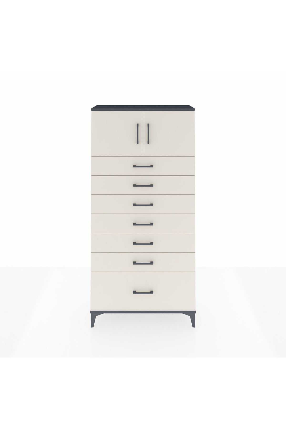 Arges Dolap Tek Raflı 7 Çekmeceli 2 Kapaklı 88x30x182 - S24M010V4A
