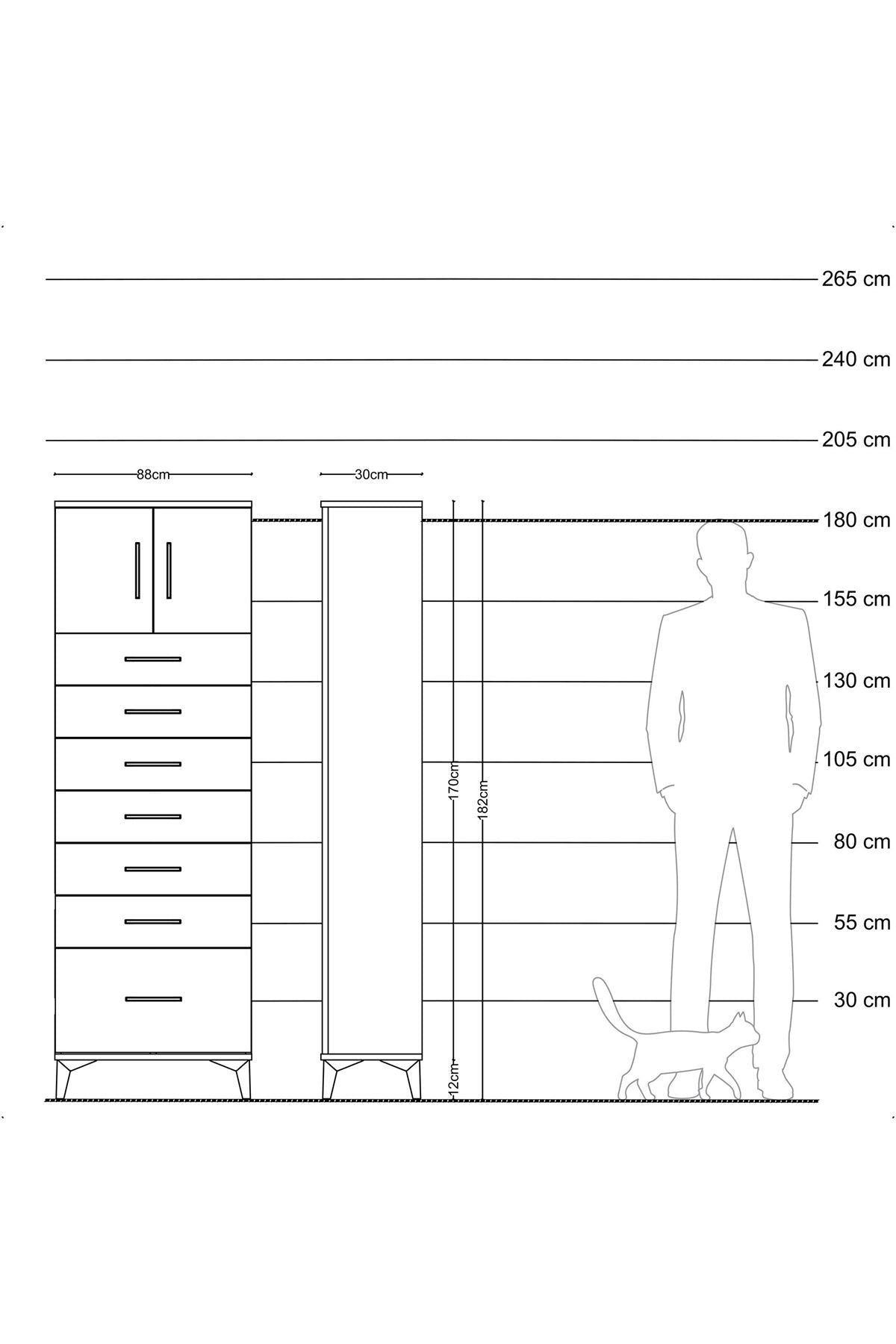 Arges Dolap Tek Raflı 7 Çekmeceli 2 Kapaklı 88x30x182 - S24M010V3A