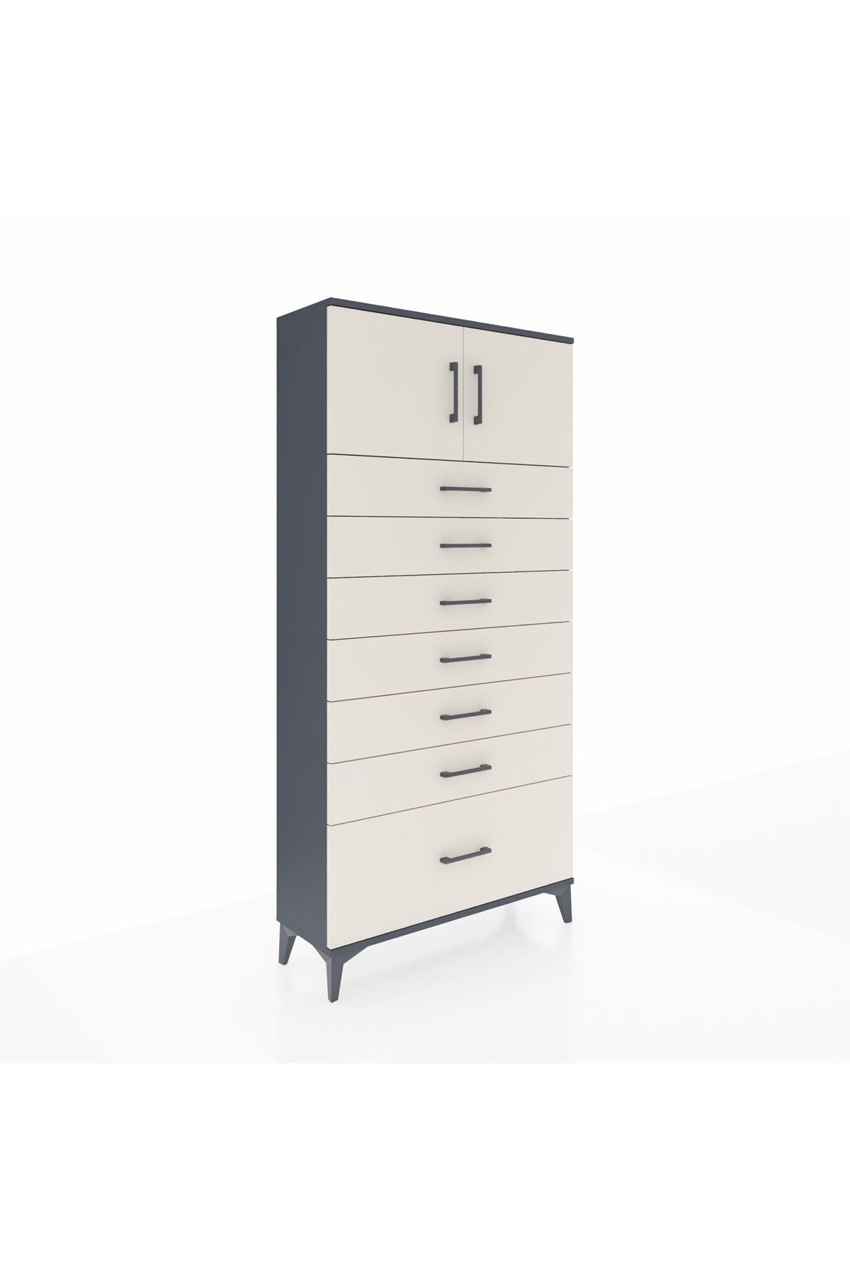 Arges Dolap Tek Raflı 7 Çekmeceli 2 Kapaklı 88x30x182 - S24M010V4A
