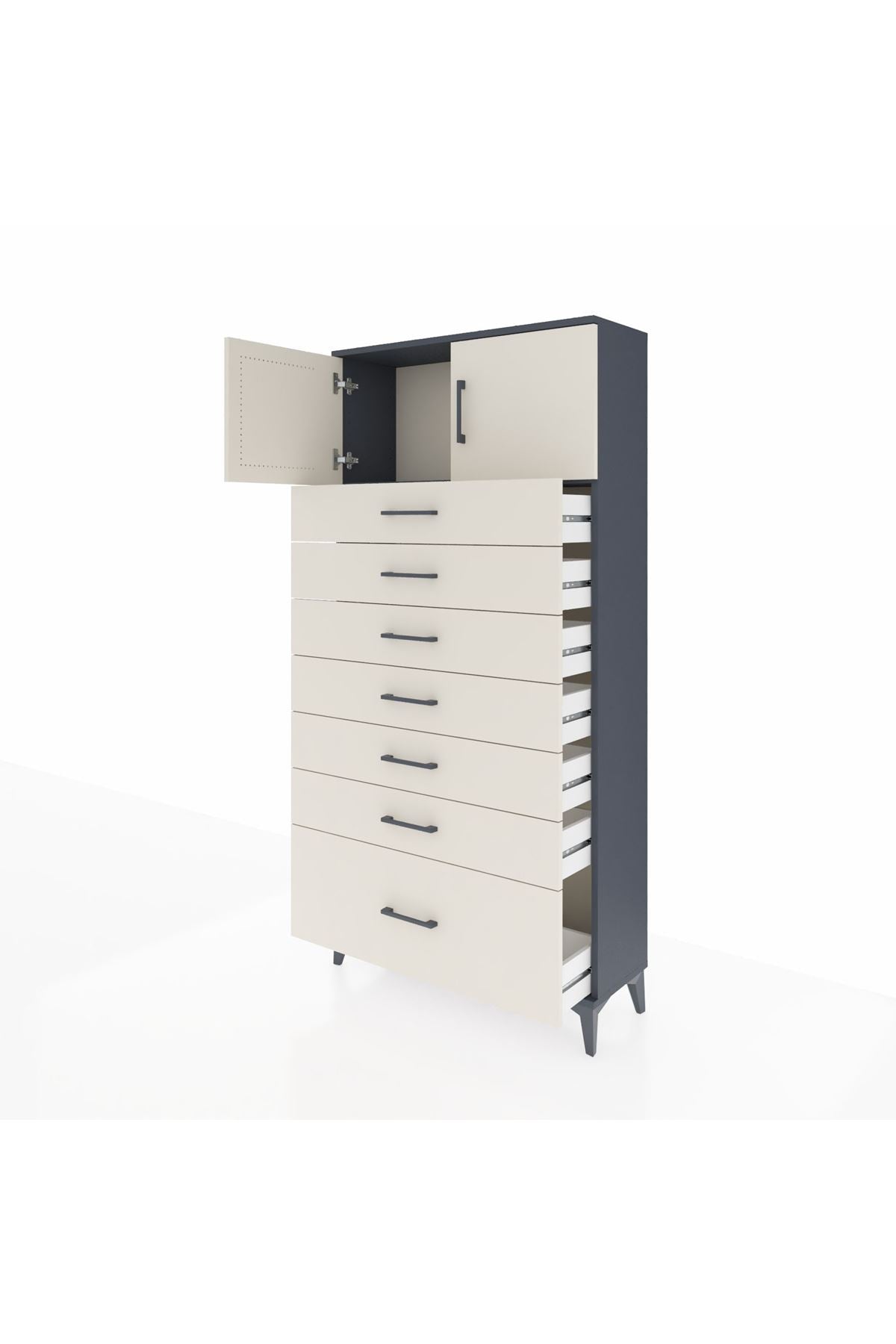 Arges Dolap Tek Raflı 7 Çekmeceli 2 Kapaklı 88x30x182 - S24M010V4A