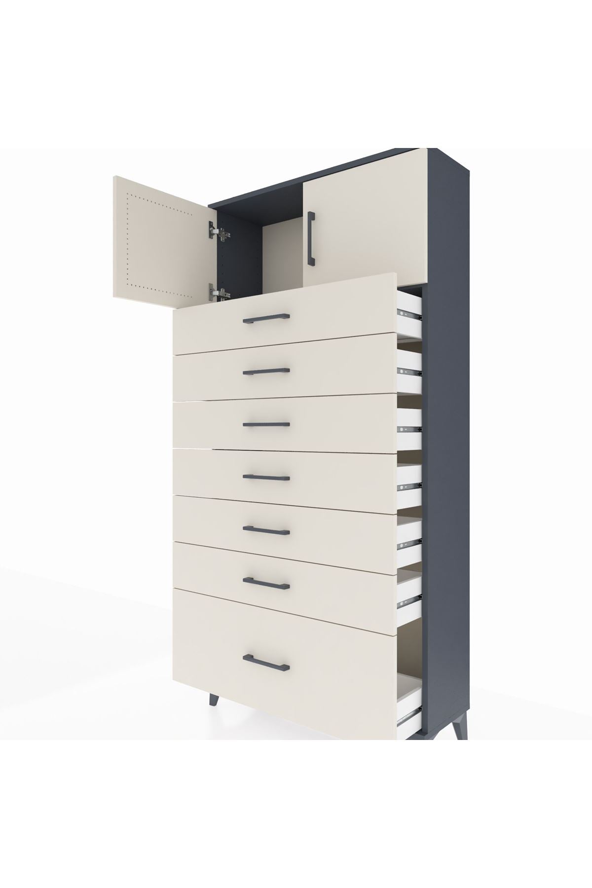 Arges Dolap Tek Raflı 7 Çekmeceli 2 Kapaklı 88x30x182 - S24M010V4A