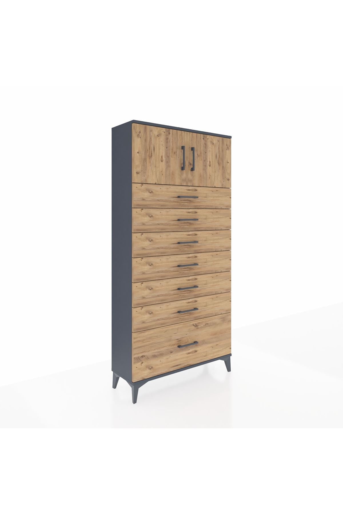 Arges Dolap Tek Raflı 7 Çekmeceli 2 Kapaklı 88x30x182 - S24M010V6A