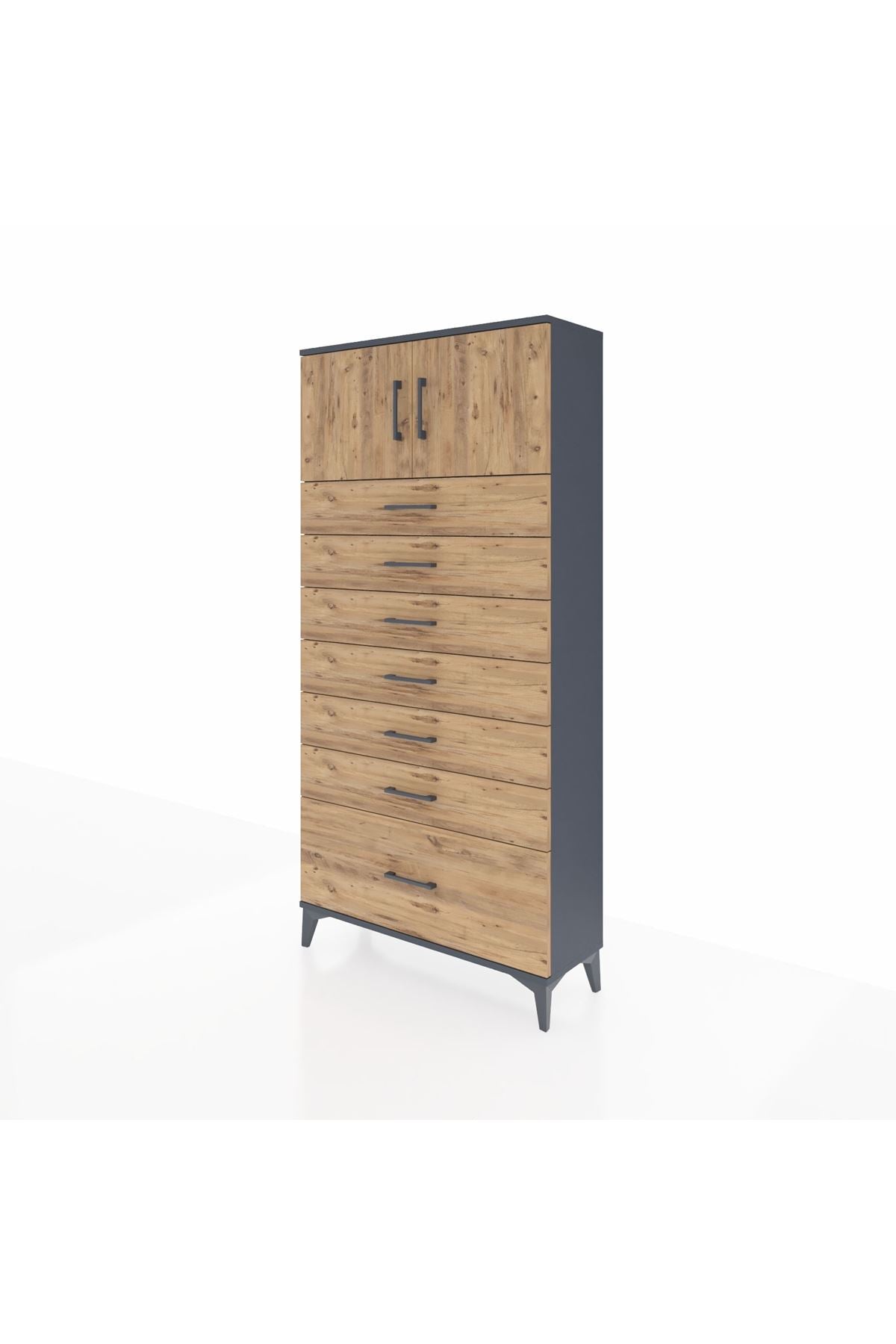 Arges Dolap Tek Raflı 7 Çekmeceli 2 Kapaklı 88x30x182 - S24M010V6A