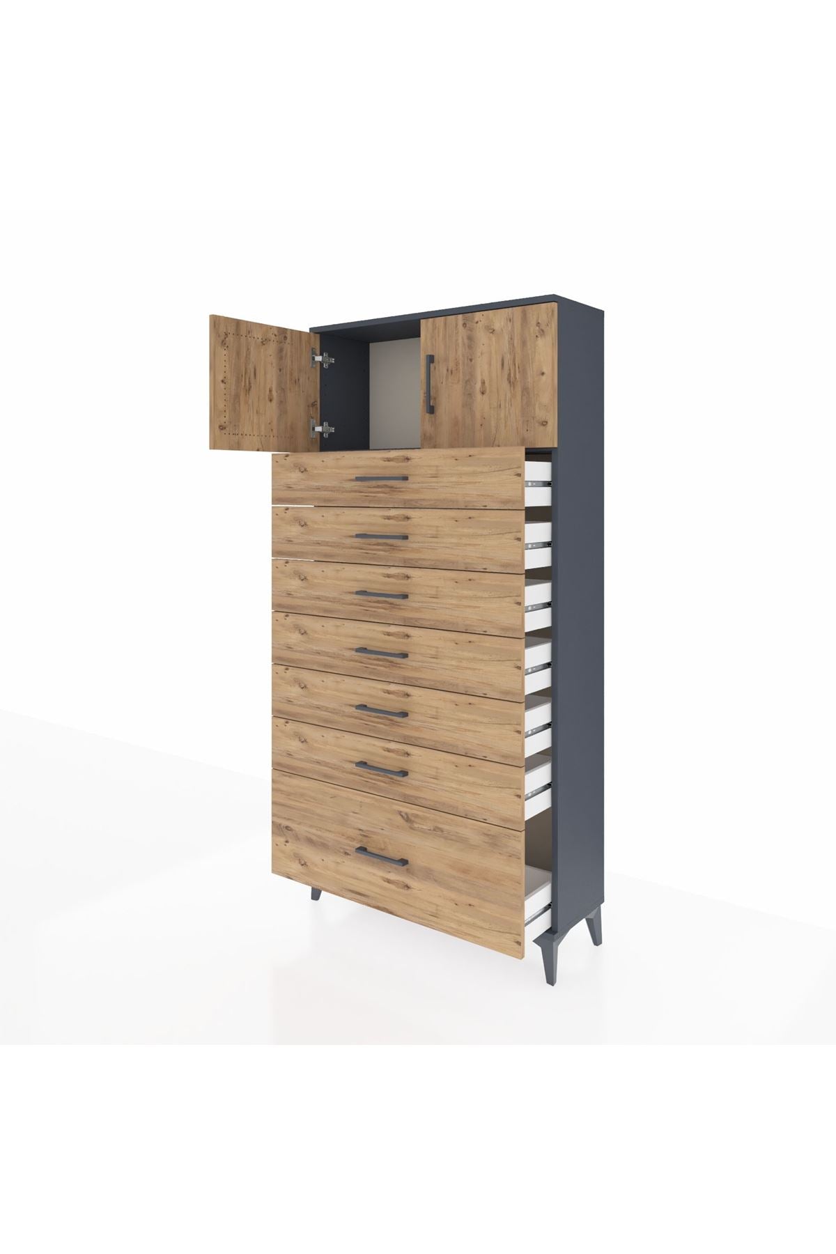 Arges Dolap Tek Raflı 7 Çekmeceli 2 Kapaklı 88x30x182 - S24M010V6A