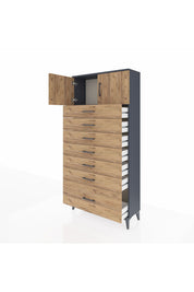 Arges Dolap Tek Raflı 7 Çekmeceli 2 Kapaklı 88x30x182 - S24M010V6A