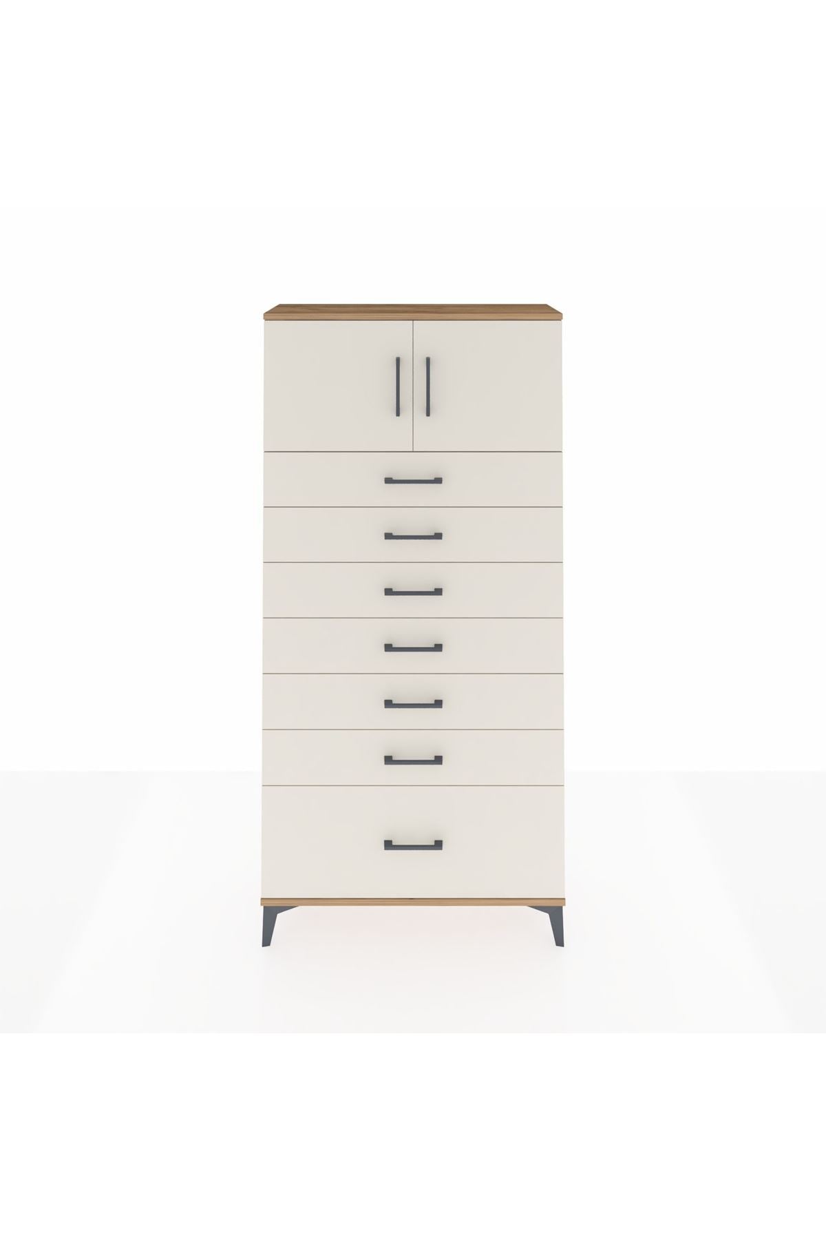 Arges Dolap Tek Raflı 7 Çekmeceli 2 Kapaklı 88x30x182 - S24M010V7A