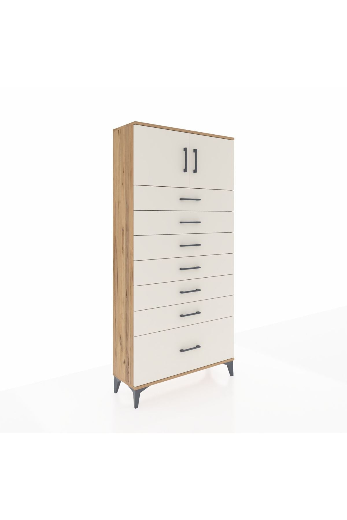 Arges Dolap Tek Raflı 7 Çekmeceli 2 Kapaklı 88x30x182 - S24M010V7A