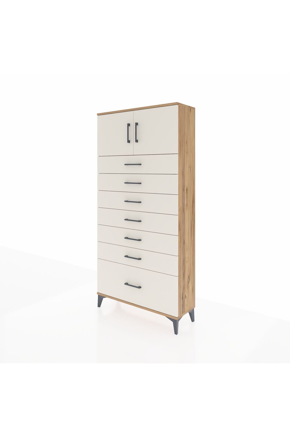 Arges Dolap Tek Raflı 7 Çekmeceli 2 Kapaklı 88x30x182 - S24M010V7A